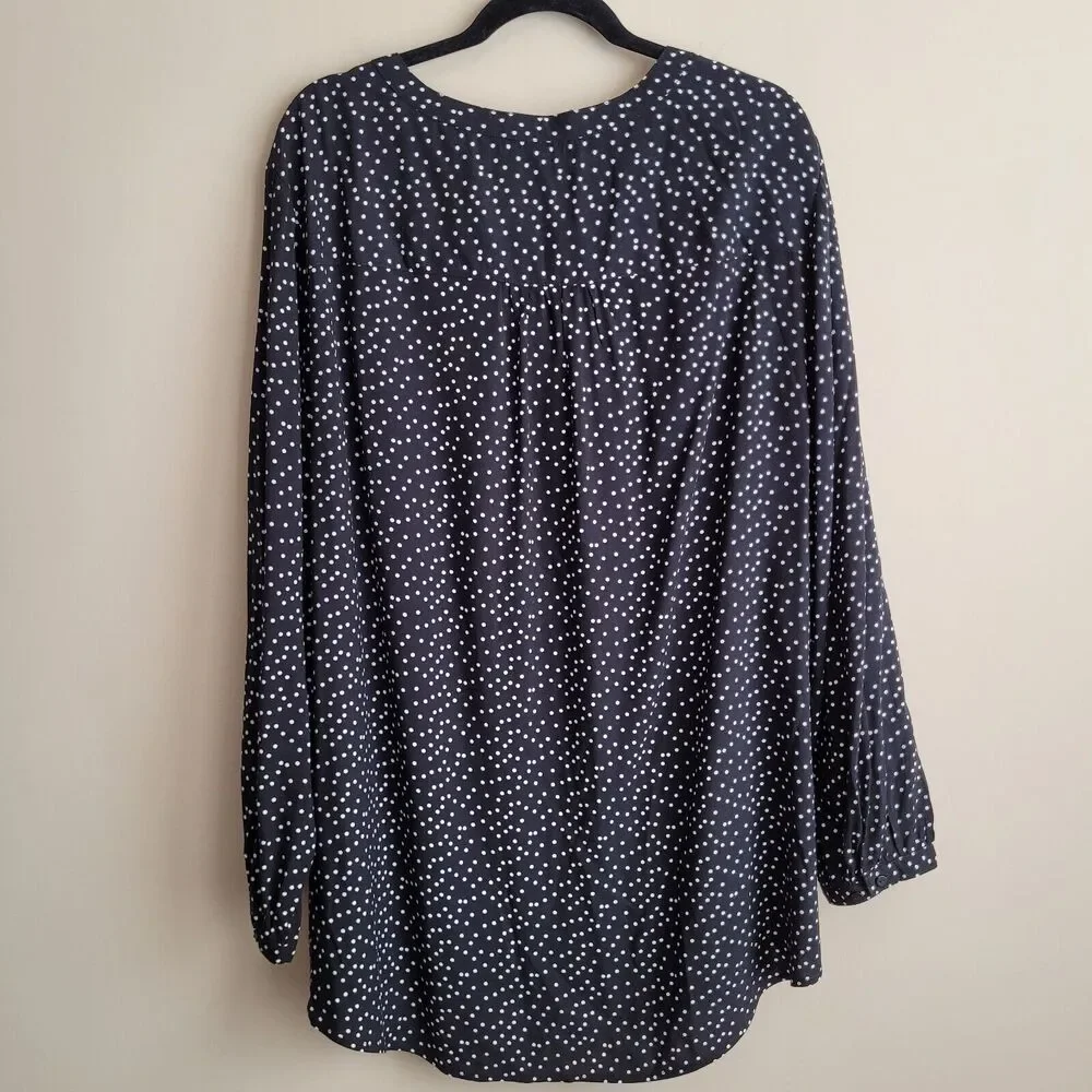 Ellos Womens Blouse Plus Size 24 Black White Polka Dots Long Sleeves Classic - Picture 8 of 10